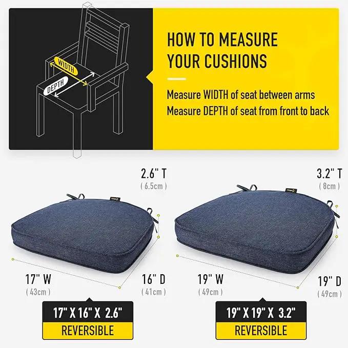 SUNROX Gel Memory Foam Chair Cushions, FadeShield Water-, Stain-Resistant Durable Reversible Seat Cushion Pads with Ties for Indoor/Outdoor Kitchen Dining Office, 19"x19", Set of 2, Heather Indigo by GreenHaven Gardens