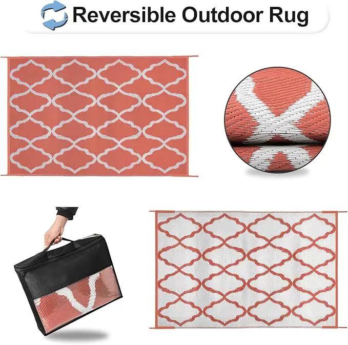 OutdoorLines Outdoor Plastic Area Rug for Patio 5x8 ft - Reversible Outside Carpet, Stain & UV Resistant RV Mats, Straw Rug for Camping, Deck Garden, Porch and Balcony, Moroccan/Orange & Light Grey by GreenHaven Gardens