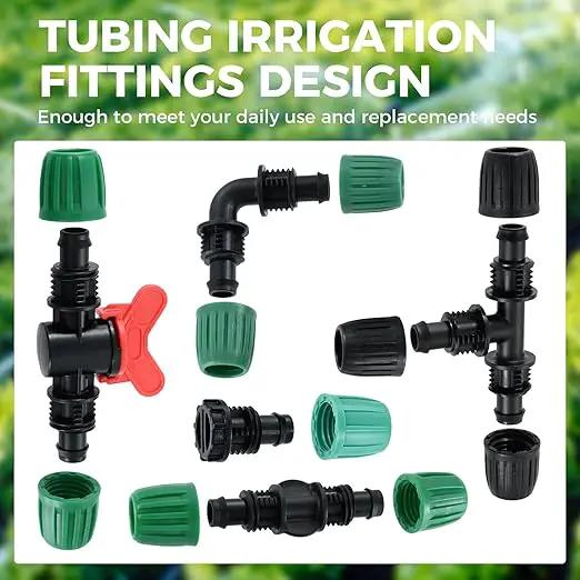 32Pcs 1/2 Inch Tubing Drip Irrigation Fittings Kit, 1/2 ID x 0.6-0.63 OD 16 mm Drip Line Barbed Locked Nut Connectors - 4 Switch Valves, 8 Tees, 8 Couplings, 4 Elbows, 4 Ends, 4 Adapters by GreenHaven Gardens