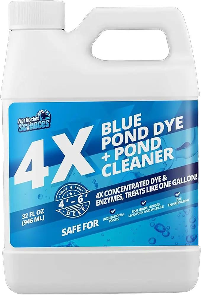 32oz 4X Blue Pond Dye + Pond Cleaner, Blue Dye for Ponds and Lakes, 2-in-1 Lake Colorant + Enzymes, Makes Murky Water Clean & Beautiful, Keeps The Water Cool, Clear, and Ideal for Fish & Wildlife by GreenHaven Gardens