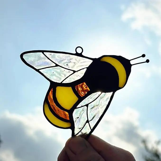 2 Packs Sunflower Gifts for Mom Grandma, Honey Bee Sunflower Stained Glass Window Hanging, Sun Flower Suncatcher for Window, Bee Themed Gifts for bee Lovers by GreenHaven Gardens