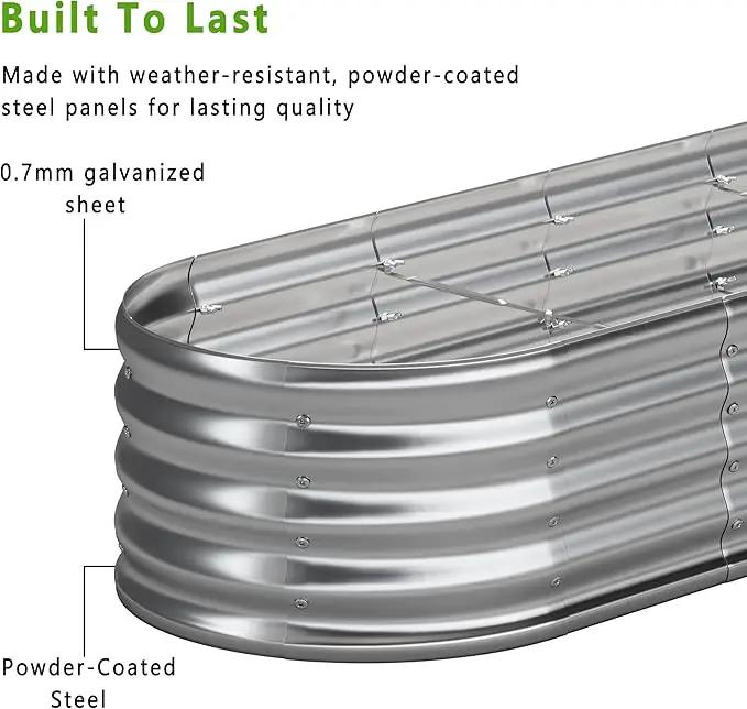 KFN 8x1.8x1FT Galvanized Raised Garden Bed,Raised Garden Bed Kit-Oval Metal Vegetable Box,Large Planter Flower Boxes Outdoor,Planting for Vegetables,Flower,Herb,Sliver,0.7mm by GreenHaven Gardens
