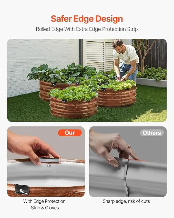 VEVOR 3 Pcs 2x2x1ft Round Galvanized Raised Garden Bed Kit, Outdoor Metal Raised Beds for Gardening Vegetables, Easy Assembly Garden Planter Box for Flowers Fruits with Open Base by GreenHaven Gardens