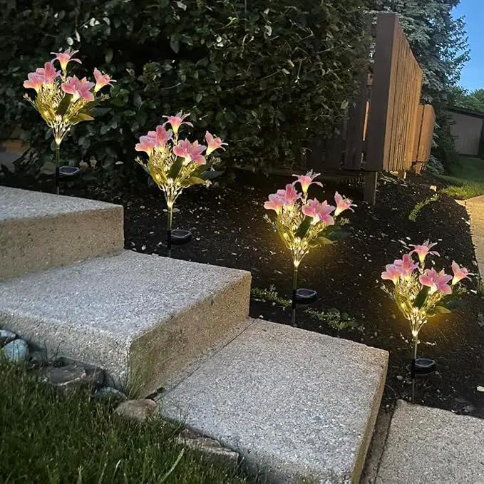 GUOCHENG Lily Flower Solar Lights Outdoor Garden, 2 Pack LED Solar Flower Lights with Lifelike Lily, Waterproof Solar Stake Lily Lights for Courtyard Pathway Flowerbed Lawn Décor(Pink) by GreenHaven Gardens