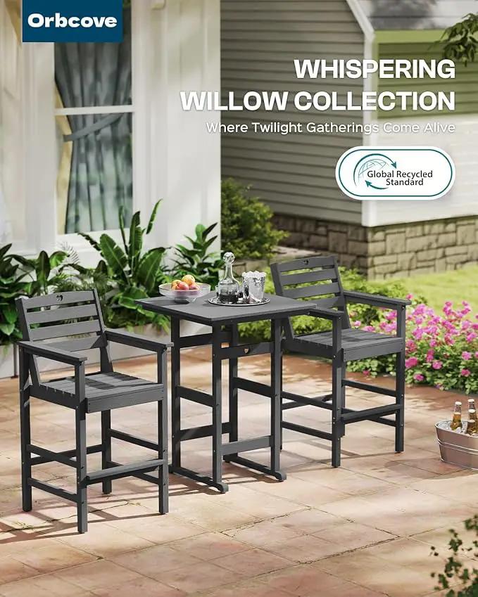 5-Piece Bar Height Outdoor Table and Chairs Set, HDPE Wood Grain Patio Bar Table and Chairs with Heart Cutout Design, Weather-Resistant Bar Height Furniture for Deck, Porch, Pool (Grey) by GreenHaven Gardens