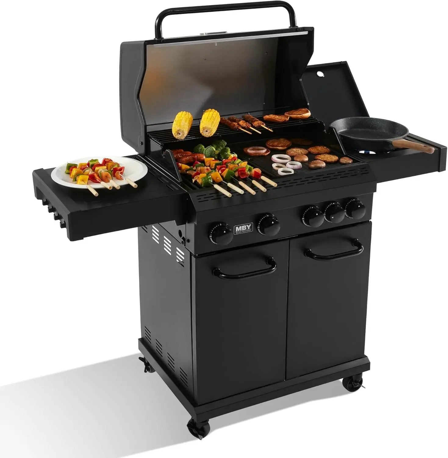 MBY 4-Burner Propane Gas Grill, 50,000 BTU Heavy Duty Outdoor BBQ Grill with Side Burner, Cast Iron Cooking Grates & Griddle for Backyard Barbecue by GreenHaven Gardens