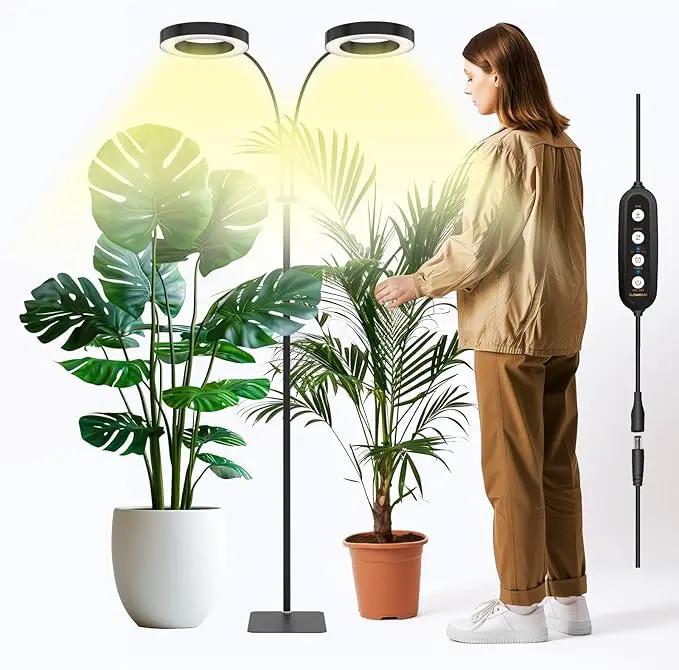 GLOWRIUM Indoor Grow Light, 40 Watt Full Spectrum LED Plant Growth Light with Stand, Adjustable Height with Timer 3/9/12 hrs, Black LED Plant Lamp by GreenHaven Gardens