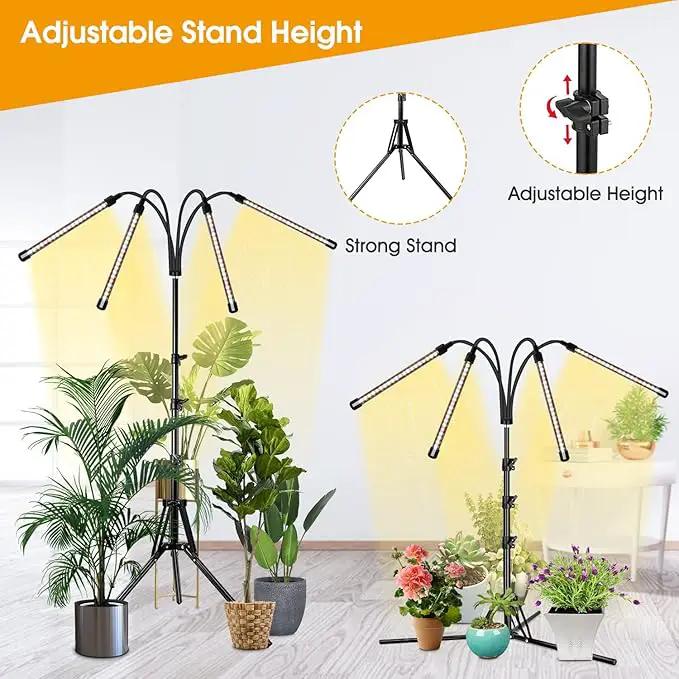 Wolezek Grow lights for Indoor Plants, 4-Head Full Spectrum LED Grow Light with Adjustable Tripod Stand 15-61 inches for Seed Starting, 3500K 6500K 660nm White Red Floor Plant Lamp with 6/12/16H Timer by GreenHaven Gardens