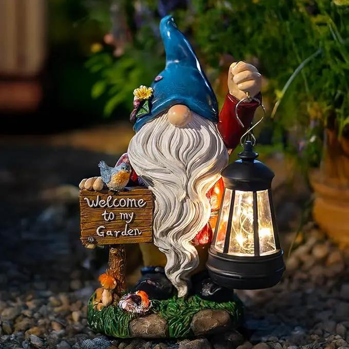 C&Y&G&X Solar Garden Gnome Statue – Waterproof Outdoor Decor with Solar Lantern LED Lights and Welcome Sign for Yard, Lawn, Patio – Ideal Gift for Grandma Mom Women by GreenHaven Gardens