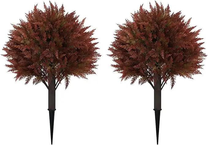 24" Artificial Cedar Topiary Ball Bushes, Set of 2 UV Resistant Fake Trees Outdoor Shrubs with Stake, Weatherproof Faux Plants for Planter, Front Porch, Garden, Yard, Patio Fall Decor by GreenHaven Gardens