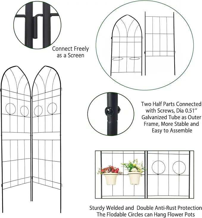 4 Pack Metal Garden Trellis 78.7" H Garden Fence Rustproof Trellis for Climbing Plants Support Roses Flower Outdoor Lawn Black by GreenHaven Gardens