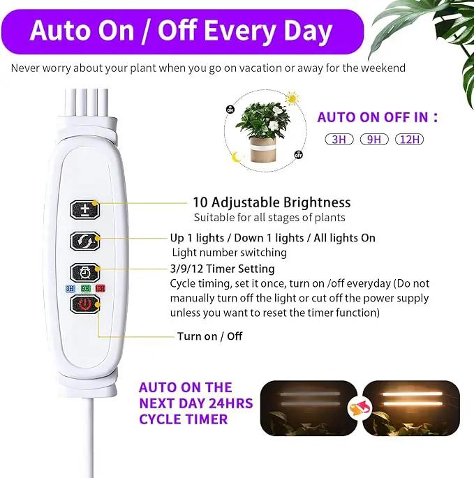 LED Grow Light Strips, Full Spectrum Plant Growing Lights for Indoor Plants 3000K, 144 LEDs Plant Lamp with 3/9/12H Timer, 10 Dimmable Levels, 3 Head 13 Inches (2 Strip 3 Pack 3000K) by GreenHaven Gardens