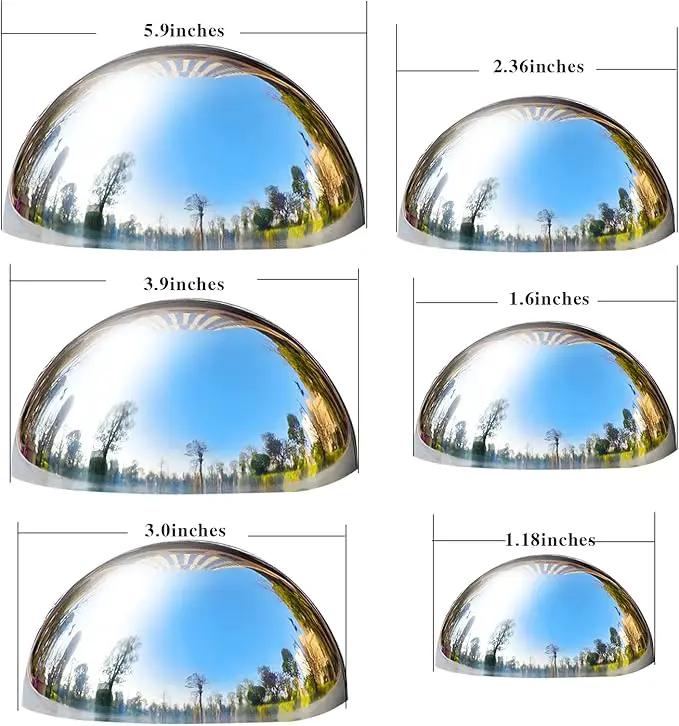 Nerien Gazing Ball, Stainless Steel Garden Mirror Globe, Polished Ornament Sphere, Hollow Floating Reflective Hemisphere, for Home Outdoor Pond Housewarming Swimming Pool Decoration, Sliver, 6Pcs Mix by GreenHaven Gardens