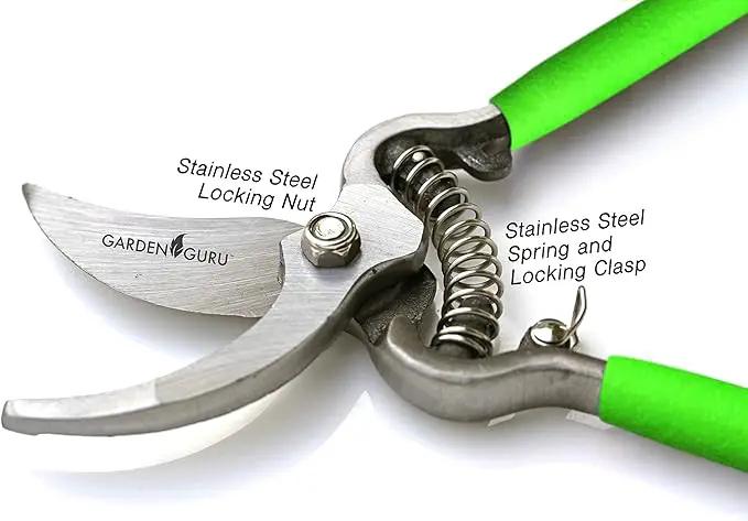 GARDEN GURU Classic Bypass Pruning Shears Clippers – Heavy Duty Forged Steel Garden Pruners – Safety Lock – Non Slip Comfort Grips – Cuts up to 1” Diameter – Professional Bypass Pruners for Gardening by GreenHaven Gardens