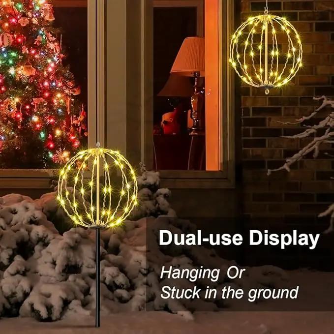 LIGHTSHARE 10IN 48LED Light Ball Yard Decoration Pathway Lights Sphere Light with Fold Flat Metal Frame Indoor Outdoor Waterproof Garden Lights, White Frame / Warm White Lights, 10 by GreenHaven Gardens