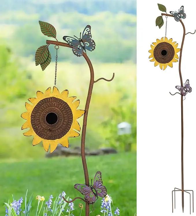 BAYN 57” Bird Houses Stake for Outside, Metal Wild Bird Feeder Birdhouse Stake Pole with Sunflower Design Outdoor Decorations for Patio, Backyard, Garden by GreenHaven Gardens