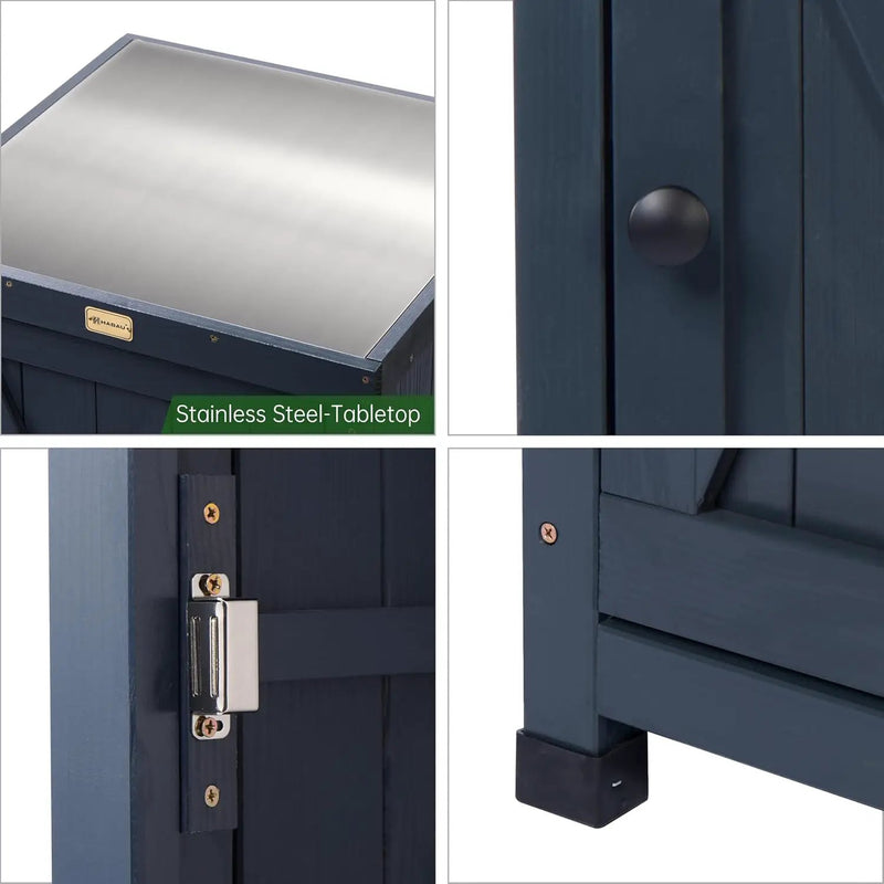 Outdoor Storage Cabinet for Patio, Garden Potting Bench Table with Shelves & Metal-Tabletop, Wooden Planting Work Station, Weatherproof by GreenHaven Gardens