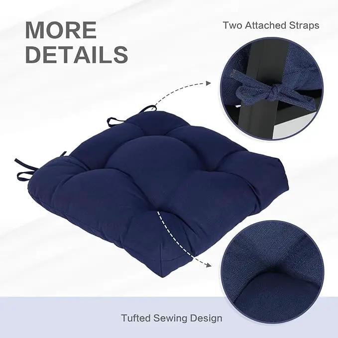 Aoodor 19" x 19" x 5" Tufted Outdoor Chair Cushions, Water Resistant & Fade Resistant Polyester Dining Chair Pads with 2 Straps for Patio Furniture, Set of 2 by GreenHaven Gardens