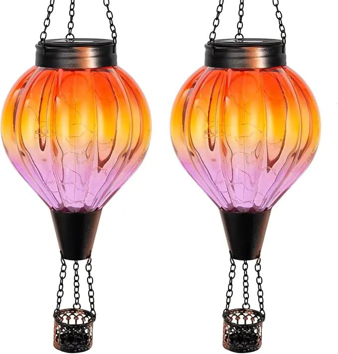 2PC Hot Air Balloon Solar Lantern Outdoor Waterproof, Gradient Orange Glass Balloon Lantern Lights, Hanging Solar Lights for Outside Patio Garden Tree Porch Yard Gift for Women Mom by GreenHaven Gardens