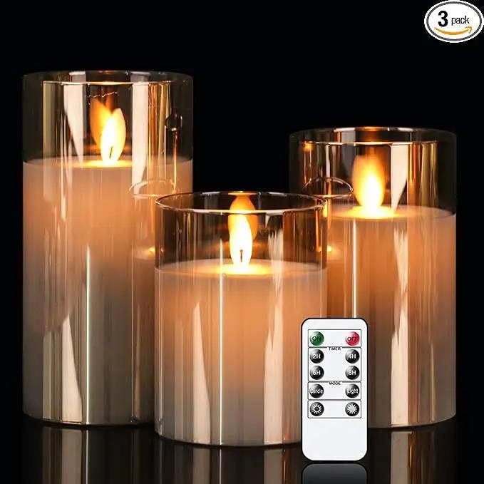 Glass Realistic Flickering Flameless Candles with Remote Timer, LED Pillar Candles Battery Operated with 3D Wick, Real Wax Fake Candles Home Decor for Wedding Festival Party by GreenHaven Gardens