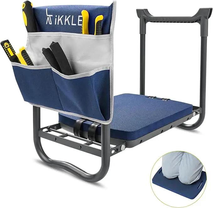 ikkle Garden Kneeler and Seat Gardening Stool Kneeler Folding Gardening Bench with Thicker Detachable Kneeling Pad and Tool Store Pouches (Blue) by GreenHaven Gardens