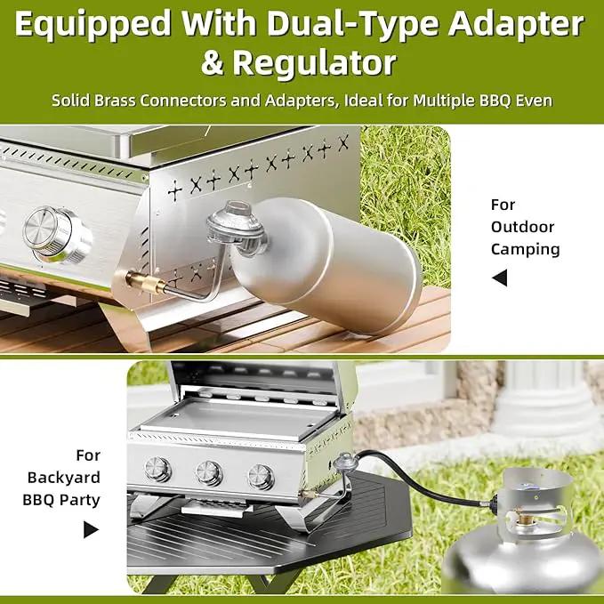 3-Burner 24,000 BTU Portable Flat Top Propane Gas Grill, Heavy-Duty Stainless Steel 2-in-1 Tabletop Grill and Griddle Combo for Commercial BBQ, Outdoor Cooking, Camping,Tailgates & Backyard by GreenHaven Gardens