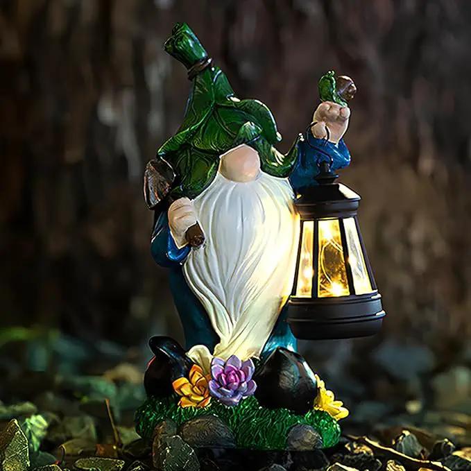 Garden Gnome Solar Figurine Lights - Solar Powered Lighting Outdoor Decorations with Lantern & Shovel, Yard Art Lawn Ornaments for Porch Patio Balcony - Gnome Gifts for Women Mom by GreenHaven Gardens
