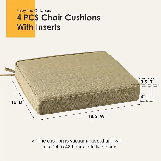 Outdoor Square Corner Seat Cushion, 18.5"x16"x3", Set of 4, Non Slip Seat Cushion Pads with Removable Cover for Patio Furniture, Garden Yard Lawn, Warm Taupe by GreenHaven Gardens