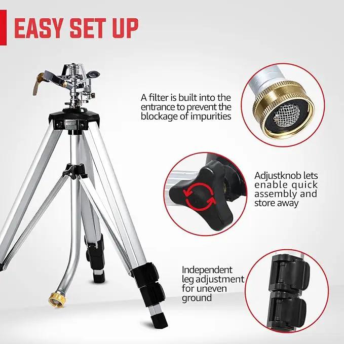 YAMATIC Impact Sprinkler on Adjustable Tripod Base, 360 Degree Large Area, with 3/4" Thread Quick Connect Fittings, Heavy Duty Pulsator Sprinkler for Lawn Yard and Grass, Spray up to 20-90ft (36inch) by GreenHaven Gardens