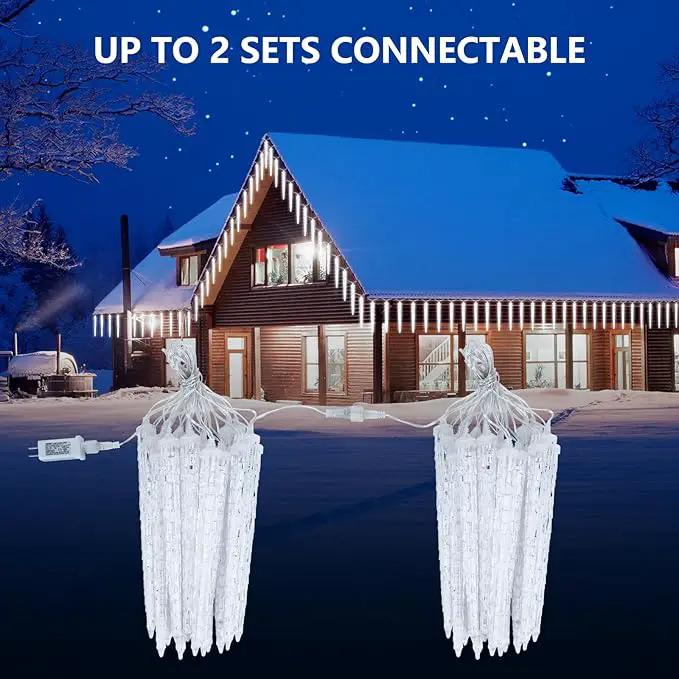 Icicle Lights Outdoor, 19.8Ft Meteor Shower Lights with 20 Tubes, Snowfall Shooting Star Light Effect, Falling Cascading Crystal Christmas Decorations for House, Eave, Roofline, Patio, Blue by GreenHaven Gardens