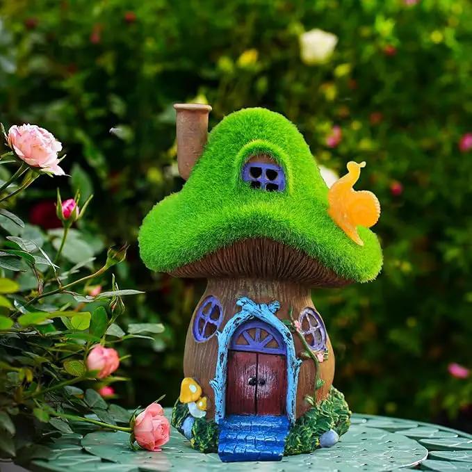 Mushroom Garden Statues,Outdoor Fairy House Figurine with Solar Powered Garden Light, Gifts for Women Mom Grandma Halloween Decor or Yard Decor (Resin) by GreenHaven Gardens