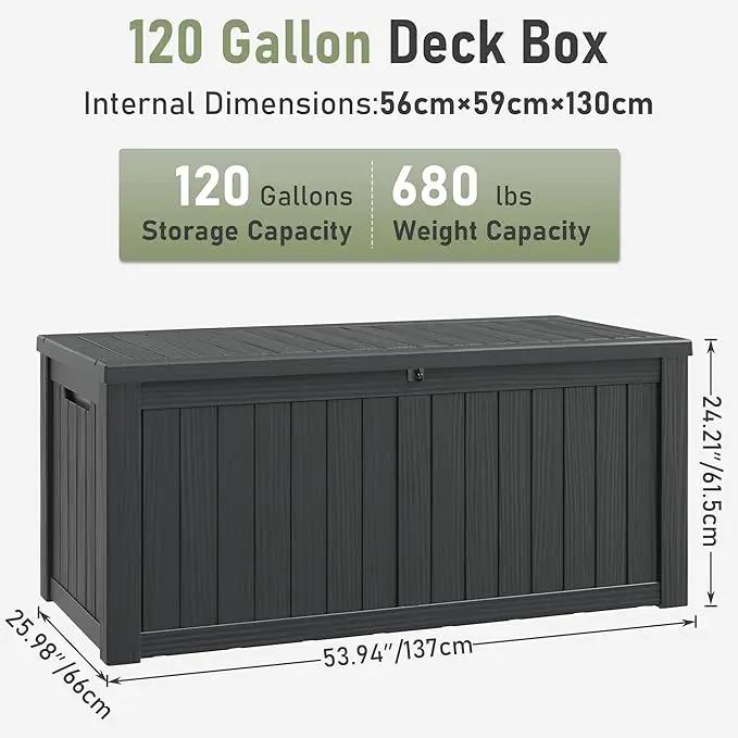 KAMABOKO Outdoor Storage Box, 120 Gallon Large Outdoor Resin Deck Box, Storage Waterproof Boxes Lockable Lid for Garden Tools, Pool Supplies, Patio Furniture and Cushions, Black by GreenHaven Gardens