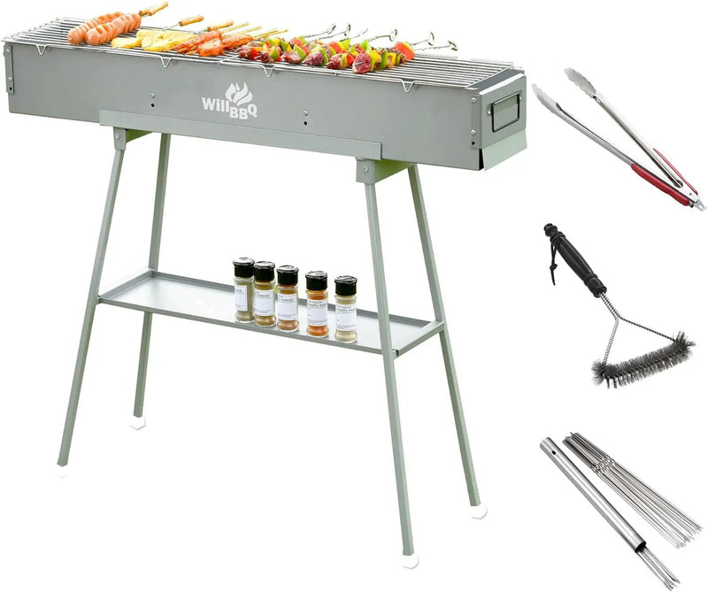 Charcoal Grills Commercial Quality Portable Multiple Size Hibachi BBQ Lamb Skewer Folded Camping Barbecue Grill(39.4x7.1x5.1 inch With Accessories) by GreenHaven Gardens
