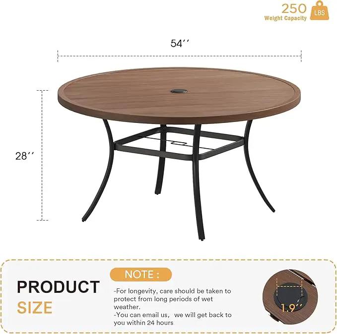 VICLLAX 53" Outdoor Round Patio Table for Lawn Garden, All Weather Metal Round Patio Dining Table with Adjustable Umbrella Hole, Patio Table for 8 Person, Walnut Tabletop by GreenHaven Gardens