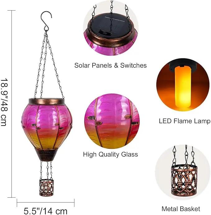 Hot Air Balloon Solar Lantern with Flickering Flame Light Outdoor Solar Hanging Lights Waterproof for Garden Yard Farmhouse Patio Pathway Outside Decoration, Pink&Orange by GreenHaven Gardens