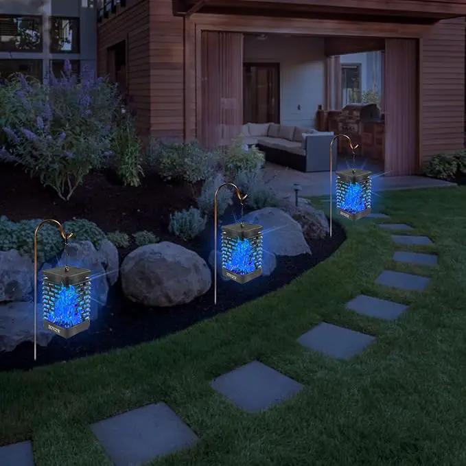 EOYIZW 99 LED Solar Lantern Flickering Flame Lights - 2 Pack Waterproof Garden Lights for Patio Yard Porch Lawn Decorations - Blue Solar Lanterns by GreenHaven Gardens