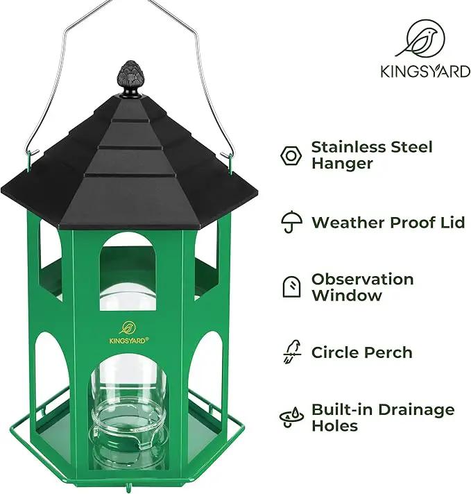 Kingsyard Metal Bird Feeder for Outdoor Hanging, Wild Bird Feeders with Circular Perch, Easy to Clean & Refill, 4 lbs Large Seed Capacity, Green by GreenHaven Gardens