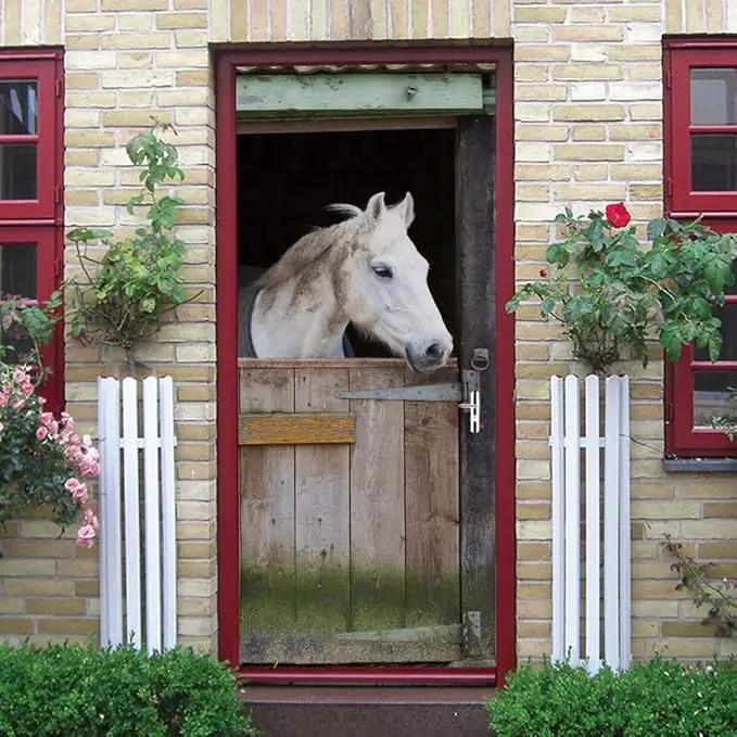 3D Door Stickers Murals - Horse Peel and Stick - Wallpaper Self-Adhesive Decals Removable PVC Waterproof Poster for Bedroom Living Room 34.6" x 78.7" by GreenHaven Gardens