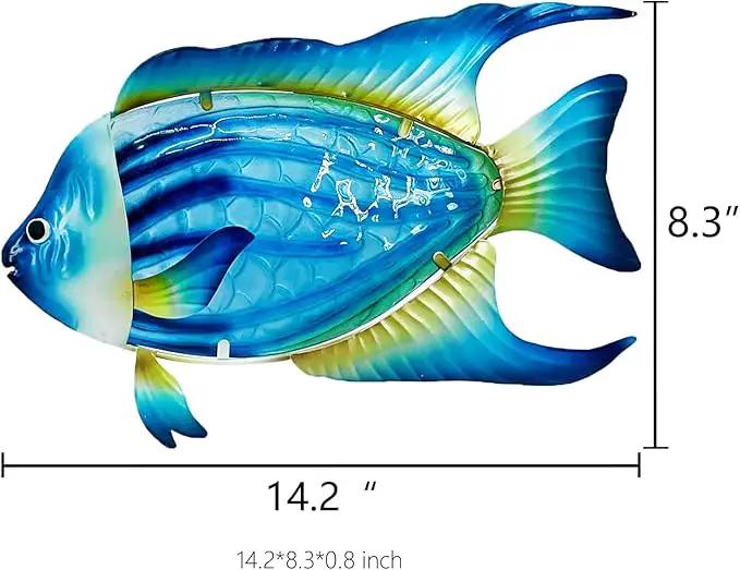 John's Studio Fish Sea Wall Decor Outdoor Metal Garden Hanging Art Glass Sculptures Home Ocean Theme Decorations for Kitchen Bathroom and Pool - Blue by GreenHaven Gardens