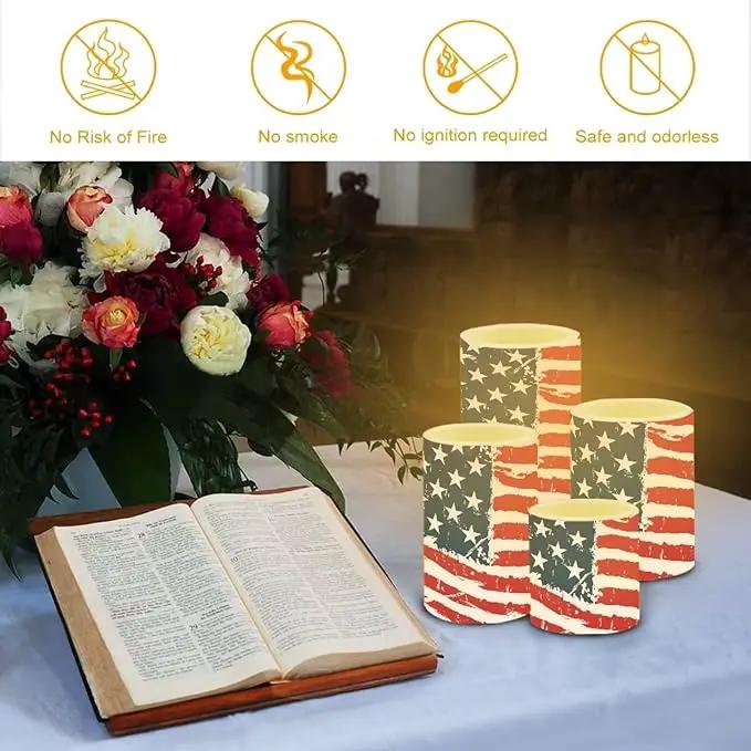 Flameless Electric Candles Decoration Lamp with Remote Timer Control Long Lasting for Fourth of July Party Decoration Home Indoor Outdoor Decor Pack of 4, American Flag Fashion by GreenHaven Gardens