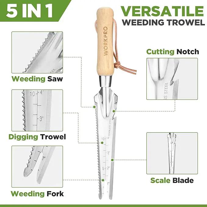 WORKPRO Hand Weeder Puller, 5-in-1 Stainless Steel Garden Trowel with Wooden Handle,Gardening Weeding Tool for Easy Weeder Removal, Planting, Weeding, Flower & Vegetable Care in Garden Lawn Yard by GreenHaven Gardens