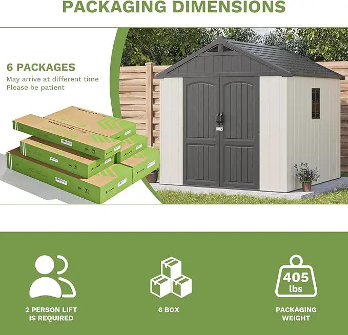 Patiowell 8 x 8 FT Plastic Outdoor Storage Shed with Floor, Resin Shed with Window and Lockable Door for Garden, Backyard, Tool Storage Use, Easy to Install in Beige (Kick-it Shed) by GreenHaven Gardens