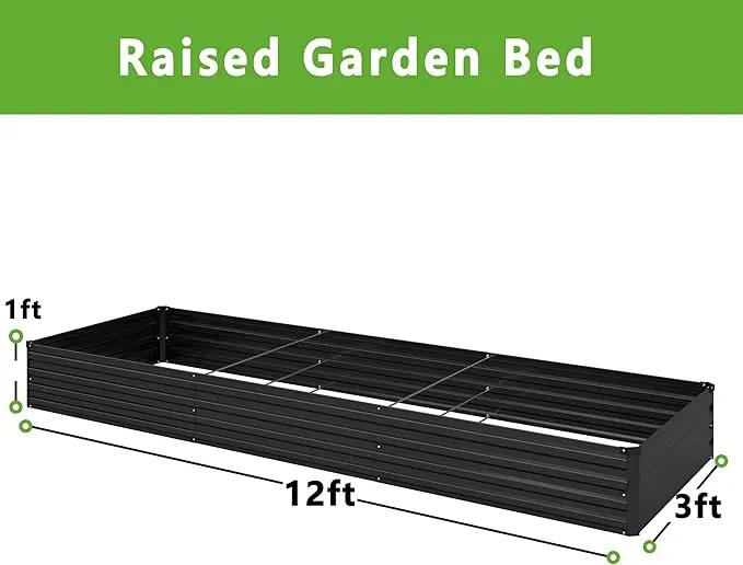 MGNO 2pcs 10x3x1FT Galvanized Raised Garden Bed-Outdoor Planter Box for Vegetables-Metal Garden Bed,Rectangle Planting Box for Herb,Flower,Black by GreenHaven Gardens