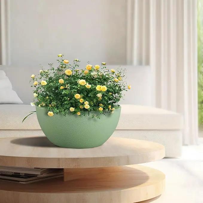 10 inch Hanging Planters for Outdoor Indoor Plants with Drainage Holes and Chain, 2 Pack Round Hanging Flower Pots for Garden Home Porch Decor,Green by GreenHaven Gardens
