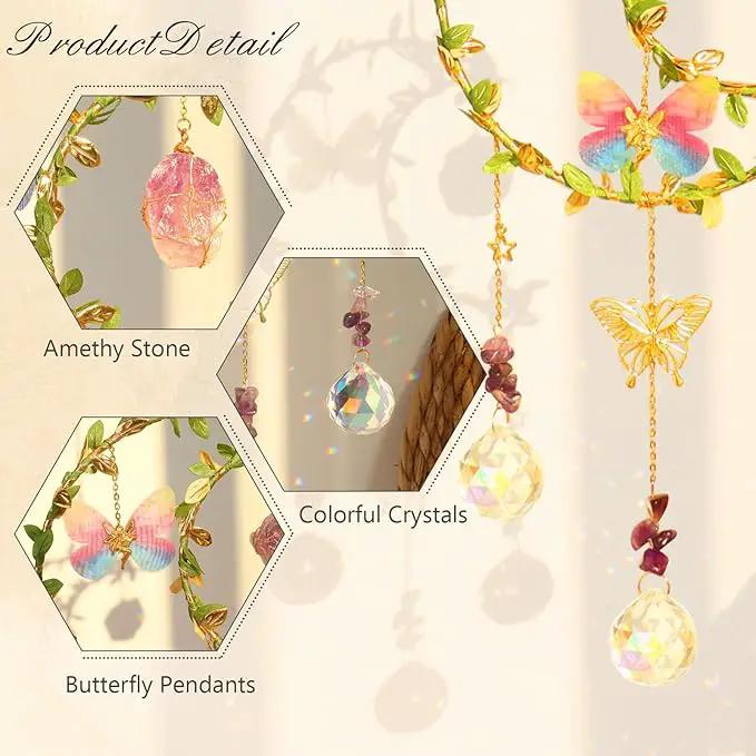 Butterfly Suncatcher - Amethyst Moon Crystal Sun Catcher Window Hanging, Good Luck Charms Gifts for Women Chrismas Thanksgiving Birthday Crystal by GreenHaven Gardens