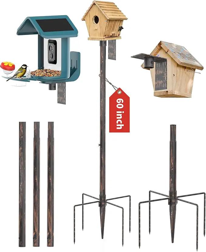 Bird Feeder Pole Stand – 60 Inch Height Feeding Station with 1-Inch Dia Heavy Duty for Hanging Feeders, Bird House Pole Mount Kit for Outdoor, Slip-Fit Connection，Copper Brushed by GreenHaven Gardens