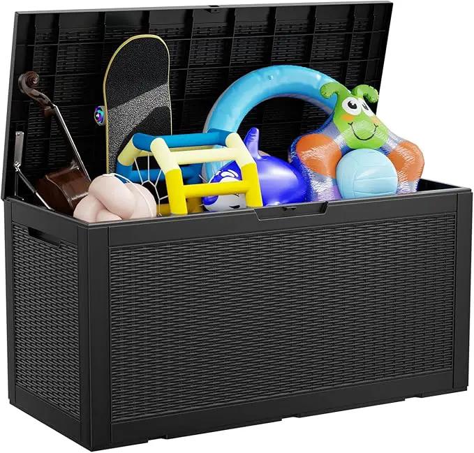 100 Gallon Waterproof Outdoor Storage Box,Resin Deck Box,Lockable Outside Storage Box Container for Patio Furniure,Garden,Tools (100 Gallon,Black) by GreenHaven Gardens