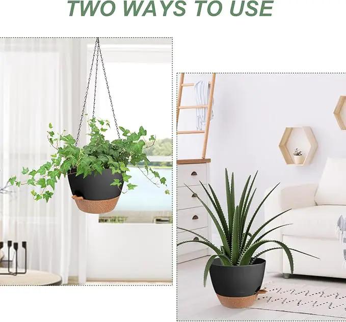 Hanging Planters for Indoor Outdoor Plants, 1 Set Self Watering Hanging Pot with Drainage Holes & Removable Tray (Black-12inch, 12'') by GreenHaven Gardens