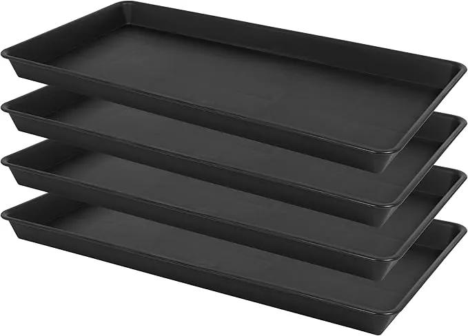 4 Pack Plant Growing Nursery 1020 Trays, Plant Saucer Tray, Heavy Sturdy Seed Starting Trays, Plant Saucer for Indoors No Holes, Seed Starter Growing Tray (22"x11.2", Black) by GreenHaven Gardens