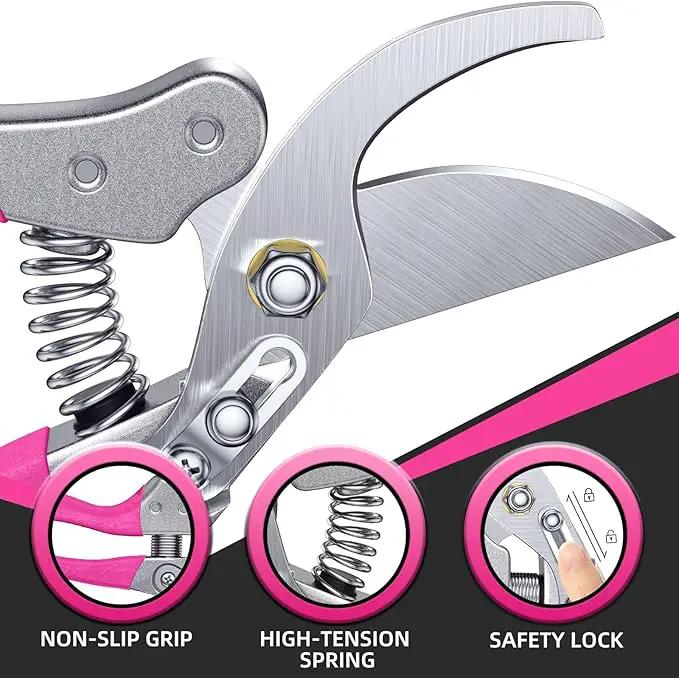 8.5" Professional Bypass Pruning Shears – Heavy Duty Garden Scissors & Clippers for Branch Trimming, Ultra Sharp SK5 Blade, Ergonomic Handle, Perfect Gardening Gift for Women, 2025 Pink Tools by GreenHaven Gardens